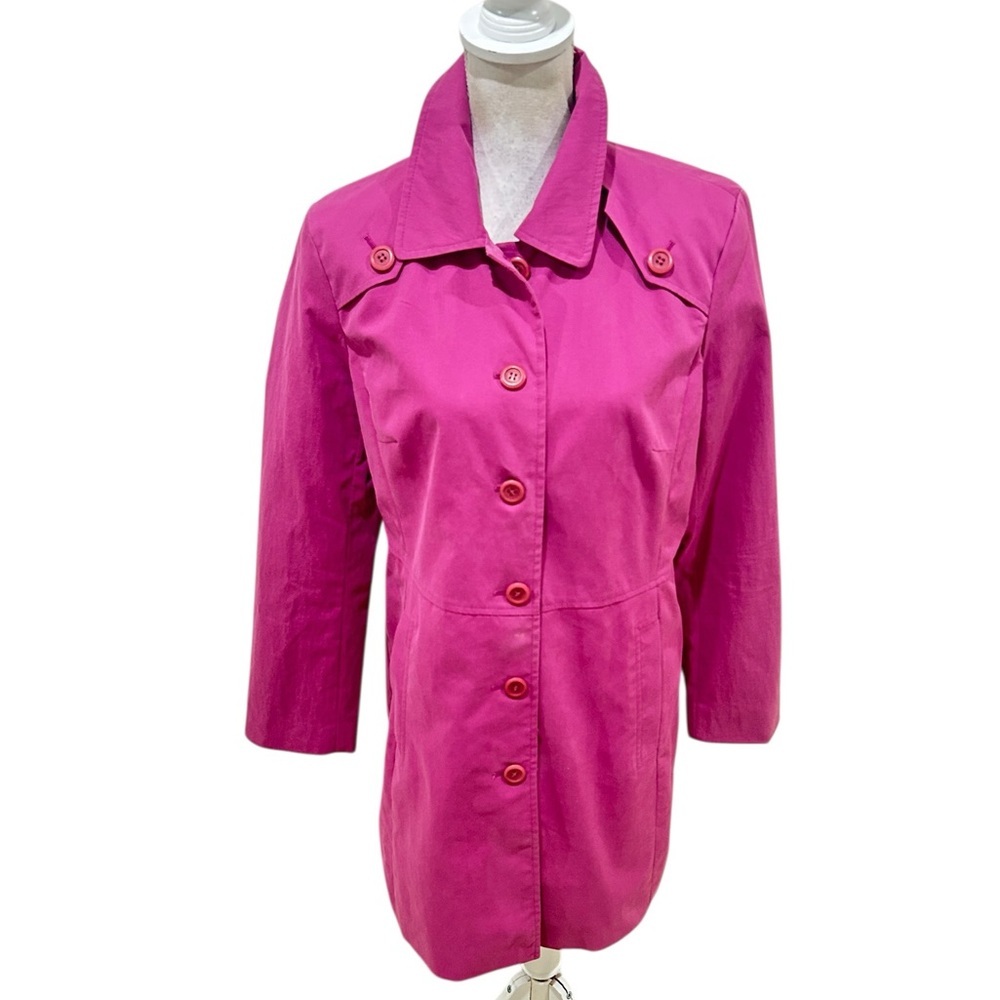 LOFT Fuchsia Button-Front lined Trench car Coat cotton/nylon blend size large